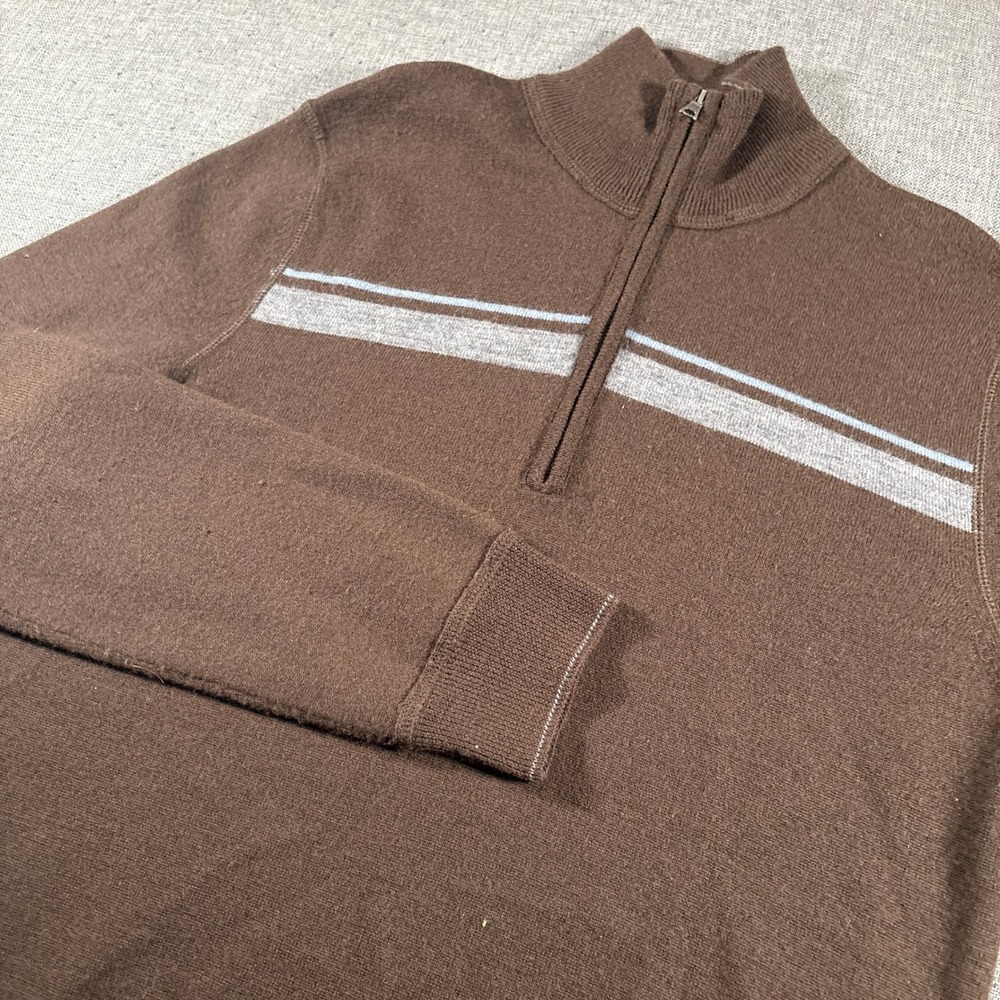 Banana Republic Quarter Zip Sweater Mens S Brown 100% Wool Striped Mock Neck